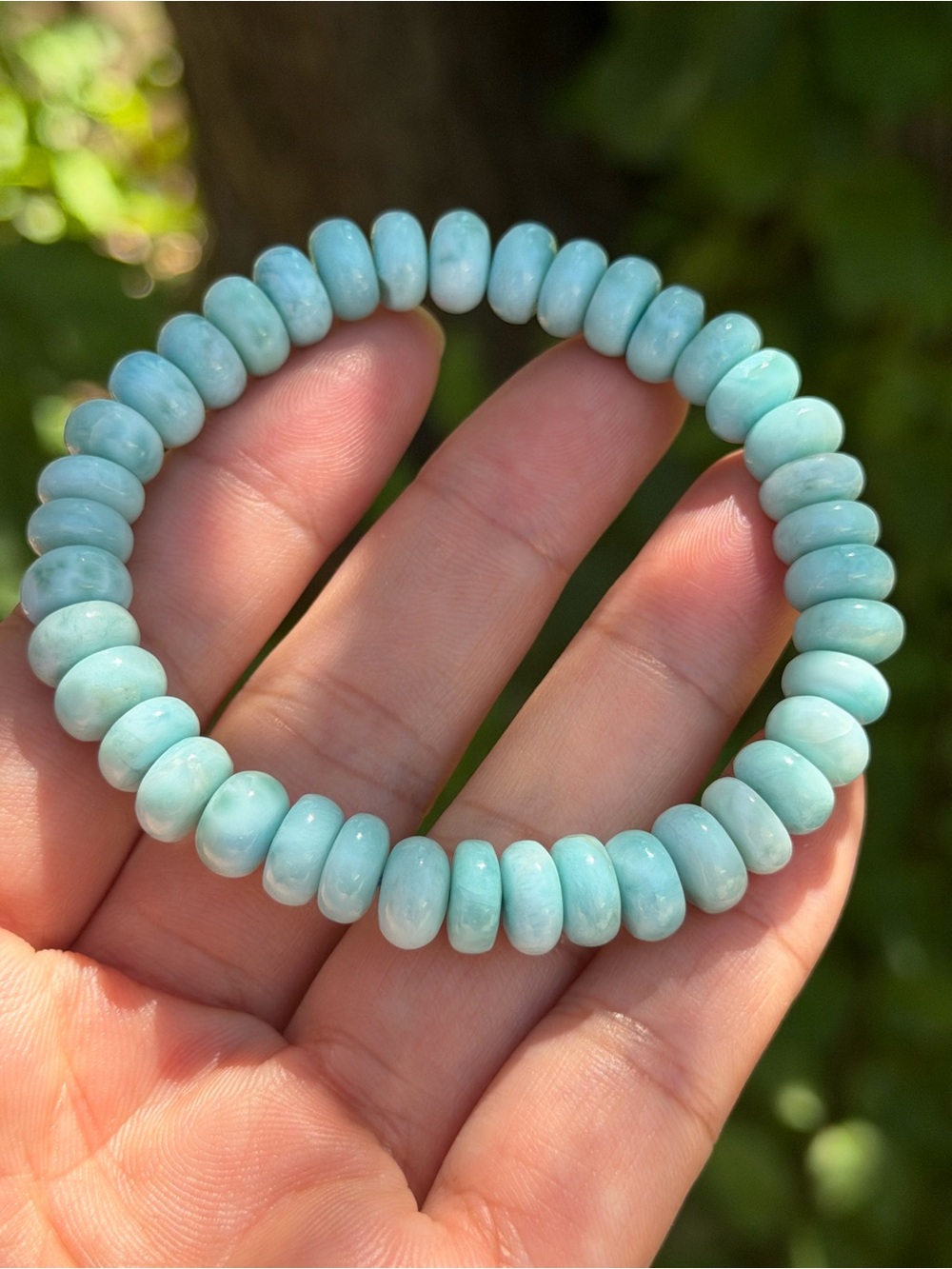 8.5mm High quality larimar donut‎ shape Beaded Stretch Bracelet 1684